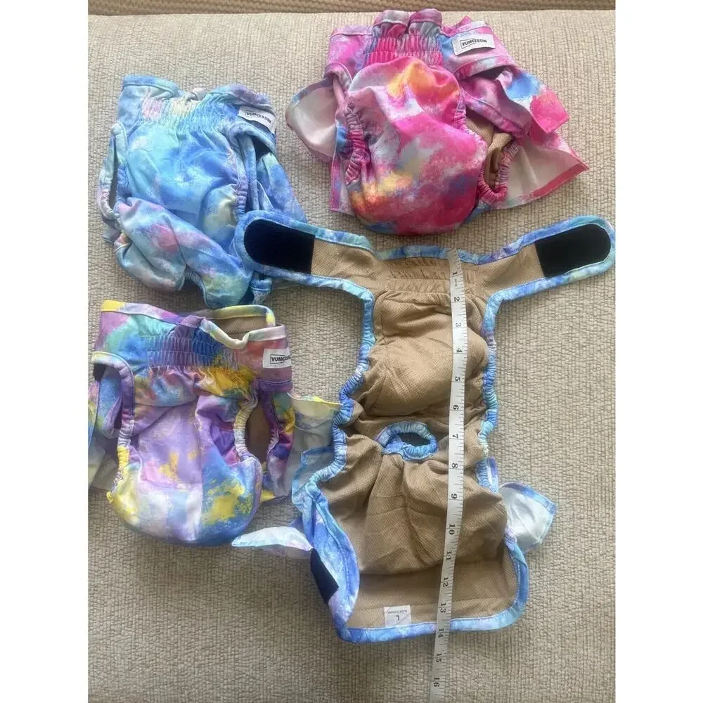 Cute Tie-Dye Dog Diapers for Girls – Ruffle Skirt, Tail Hole, Set of 4